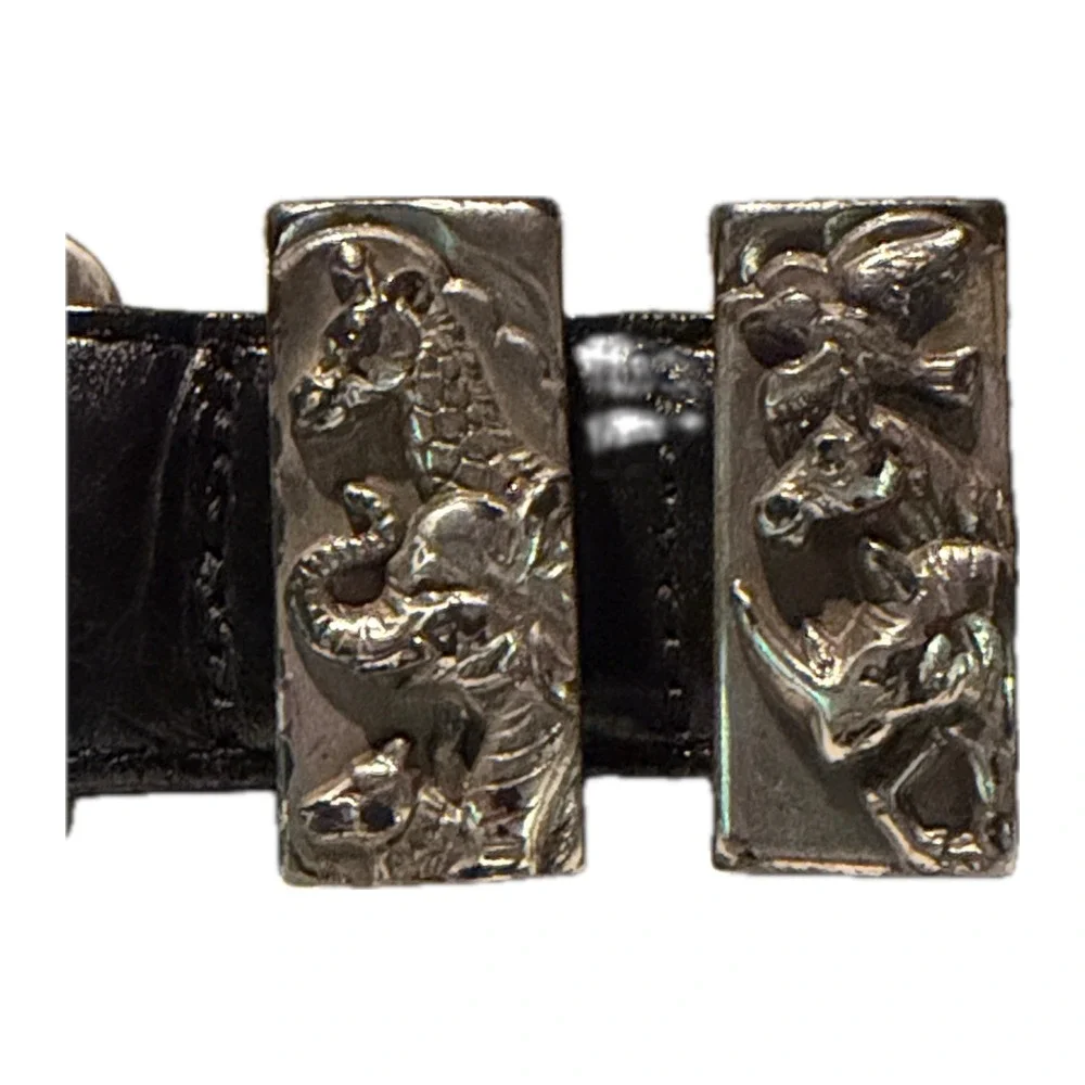 Vintage 90s Brighton Museum Belt Noahs Ark Black Leather Silver Medium  W-27-31
